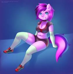 Size: 1277x1280 | Tagged: safe, artist:xnanchox, oc, oc only, oc:pinkie, earth pony, anthro, plantigrade anthro, clothes, commission, digital art, female, looking at you, shoes, solo, stockings, tail, thigh highs
