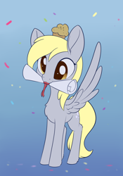 Size: 924x1322 | Tagged: safe, artist:dusthiel, derpy hooves, pegasus, pony, g4, atg 2020, cute, derpabetes, diploma, female, food, mare, mouth hold, muffin, newbie artist training grounds, solo