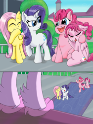 Size: 768x1024 | Tagged: safe, artist:doomfister, artist:mrleft, bifröst, fluttershy, pinkie pie, rarity, silverstream, earth pony, hippogriff, pegasus, pony, unicorn, series:school snacks, g4, friendship student, imminent vore, story in the source