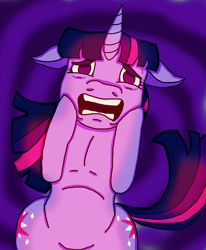 Size: 3300x4000 | Tagged: safe, artist:theedgyduck, twilight sparkle, pony, unicorn, g4, anxiety, both cutie marks, female, floppy ears, mare, no pupils, panic, panic attack, panicking, solo, unicorn twilight