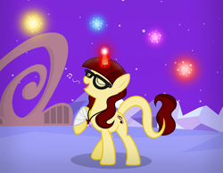 Size: 3223x2500 | Tagged: safe, artist:darbypop1, oc, oc only, oc:aria, pony, unicorn, female, fireworks, glasses, high res, magic, mare, solo