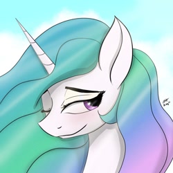 Size: 1024x1024 | Tagged: safe, artist:dashy21, princess celestia, pony, g4, bust, eyeshadow, female, looking at you, makeup, mare, one eye closed