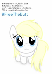Size: 595x842 | Tagged: safe, oc, oc:aryanne, earth pony, pony, #freethebutt, :3, female, looking at you, mare, poster, sitting, smiling