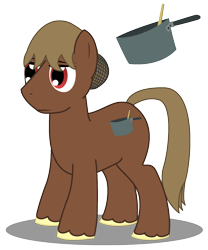 Size: 1000x1200 | Tagged: safe, artist:warren peace, oc, oc only, oc:rocky road, earth pony, pony, bored, cook, cutie mark, hair net, ladle, male, pot, shadow, simple background, solo, stallion, transparent background