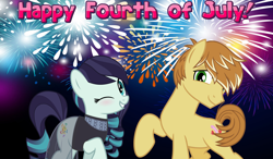 Size: 2064x1204 | Tagged: safe, coloratura, feather bangs, g4, 4th of july, american independence day, colorabangs, female, fireworks, holiday, male, night, one eye closed, shipping, smiling, straight, wink, youtube link