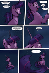 Size: 1920x2816 | Tagged: safe, artist:shieltar, part of a set, twilight sparkle, pony, unicorn, comic:giant twilight, g4, bedroom eyes, butt, comic, cute, dialogue, female, giant pony, giant twilight sparkle, giantess, growth, horn, impossibly large horn, impossibly long tail, jewelry, long neck, macro, magic, mare, necklace, part of a series, plot, pony bigger than a planet, pony bigger than a solar system, pony bigger than a star, pony heavier than a black hole, signature, size difference, solo, space, stars, unicorn twilight