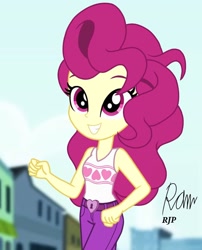 Size: 850x1050 | Tagged: safe, artist:rjp.rammy, lock heart, equestria girls, g4, belt, clothes, cute, equestria girls-ified, female, grin, heart, jeans, las pegasus resident, pants, purple hair, sleeveless, smiling, solo, tank top