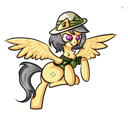 Size: 4700x4348 | Tagged: safe, artist:coco-drillo, daring do, pegasus, pony, g4, alternate hairstyle, chest fluff, clothes, determined, ear fluff, female, hat, natg2020, newbie artist training grounds, raised hoof, raised hooves, simple background, solo, spread wings, white background, wings