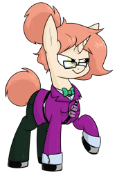 Size: 1305x1930 | Tagged: safe, artist:moonatik, oc, oc only, pony, unicorn, fallout equestria, belt, bowtie, clothes, commission, female, glasses, glitter bomb, gloves, latex, latex boots, latex gloves, mare, ministry of morale, raised hoof, shirt, simple background, solo, transparent background, uniform