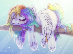 Size: 2500x1874 | Tagged: safe, artist:angelmartje, rainbow dash, pegasus, pony, g4, dream, eyes closed, female, sleeping, solo, tree branch