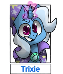 Size: 320x376 | Tagged: safe, alternate version, artist:tupo_dana4ka, trixie, pony, unicorn, g4, bust, cape, clothes, cropped, female, glowing horn, horn, mare, simple background, six fanarts, solo, white background