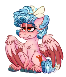 Size: 900x1056 | Tagged: safe, artist:milledpurple, cozy glow, pegasus, pony, g4, colored hooves, colored wings, colored wingtips, deviantart watermark, female, filly, obtrusive watermark, simple background, sitting, solo, transparent background, watermark