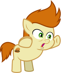 Size: 4000x4773 | Tagged: safe, artist:jeatz-axl, gallop j. fry, earth pony, pony, g4, twilight time, absurd resolution, burger, colt, drool, food, male, on hind legs, open mouth, pony burger, shocked, shocked expression, simple background, transparent background, vector