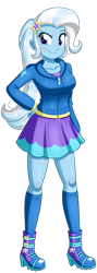 Size: 604x1696 | Tagged: safe, artist:the-butch-x, trixie, equestria girls, g4, breasts, busty trixie, butch's stickers, clothes, female, hand on hip, hoodie, raised eyebrow, simple background, skirt, smiling, solo, stickers x, transparent background