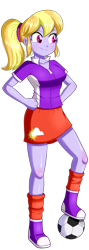 Size: 604x1696 | Tagged: safe, artist:the-butch-x, cloudy kicks, equestria girls, g4, background human, ball, breasts, busty cloudy kicks, butch's stickers, clothes, female, football, jacket, raised leg, simple background, skirt, smiling, solo, sports, stickers x, transparent background