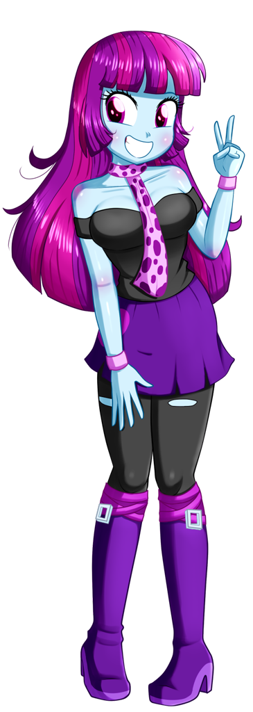 2391296 - safe, artist:the-butch-x, mystery mint, equestria girls,  background human, boots, breasts, busty mystery mint, clothes, cute,  female, high heel boots, looking at you, peace sign, scarf, shoes, simple  background, smiling, solo,