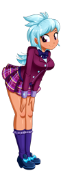 Size: 604x1696 | Tagged: safe, artist:the-butch-x, frosty orange, equestria girls, g4, background human, breasts, busty frosty orange, butch's stickers, clothes, crystal prep academy uniform, cute, female, kneesocks, looking at you, plaid skirt, pleated skirt, school uniform, simple background, skirt, smiling, socks, solo, stickers x, transparent background