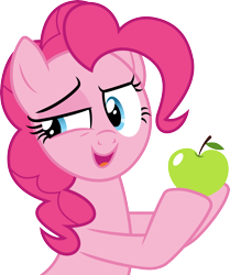 Size: 3000x3597 | Tagged: safe, artist:cloudy glow, pinkie pie, earth pony, pony, g4, the one where pinkie pie knows, .ai available, apple, female, food, high res, holding, hoof hold, mare, simple background, solo, transparent background, vector