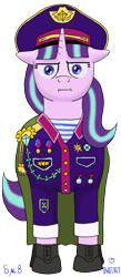 Size: 872x2000 | Tagged: safe, artist:soobel, starlight glimmer, pony, unicorn, g4, :i, clothes, crossing the memes, female, floppy ears, i mean i see, mare, medal, meme, military uniform, newbie artist training grounds, s5 starlight, simple background, solo, soviet union, stalin glimmer, transparent background, unamused, uniform
