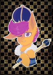 Size: 763x1080 | Tagged: safe, artist:devil sugar, derpibooru exclusive, scootaloo, pegasus, pony, g4, clothes, crown, female, filly, jewelry, regalia, robe, scepter, signature, solo