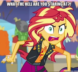 Size: 600x550 | Tagged: safe, edit, edited screencap, screencap, sunset shimmer, equestria girls, equestria girls specials, g4, my little pony equestria girls: better together, my little pony equestria girls: rollercoaster of friendship, caption, duckman, geode of empathy, image macro, magical geodes, memeful.com, text