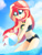 Size: 2448x3264 | Tagged: safe, artist:xan-gelx, sunset shimmer, equestria girls, g4, beach ball, bikini, clothes, cute, cutie mark, cutie mark on clothes, female, high res, midriff, open mouth, playing, shimmerbetes, sleeveless, solo, summer sunset, swimsuit, water