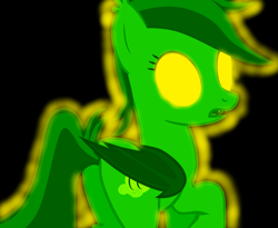 Size: 3574x2931 | Tagged: safe, artist:mellow91, artist:zee66, edit, oc, oc only, oc:echo, oc:the supreme being, pony, g4, black background, butt, glowing eyes, high res, plot, possessed, simple background, solo, yellow eyes