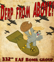 Size: 1333x1527 | Tagged: safe, artist:panzerforge, artist:smashinator, derpy hooves, pony, g4, atomic bomb, b-17 flying fortress, bomber, cowboy hat, death from above, derp, derp from above, dr. strangelove, female, hat, nuclear weapon, propaganda, propaganda poster, recruitment poster, riding, riding a bomb, solo, weapon