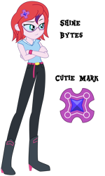 Size: 1920x3200 | Tagged: safe, artist:lhenao, oc, oc only, oc:shine bytes, human, equestria girls, g4, crossed arms, cutie mark, glasses, magical lesbian spawn, next generation, offspring, parent:sci-twi, parent:sunset shimmer, parents:scitwishimmer, simple background, solo, transparent background
