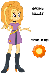 Size: 1920x2644 | Tagged: safe, artist:lhenao, oc, oc only, oc:sunrise dazzly, human, equestria girls, g4, cutie mark, humanized, magical lesbian spawn, next generation, offspring, parent:adagio dazzle, parent:sunset shimmer, parents:sunsagio, simple background, solo, transparent background