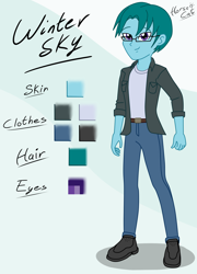 Size: 1800x2500 | Tagged: safe, artist:horsecat, oc, oc only, oc:winter sky, equestria girls, g4, male, reference sheet, solo
