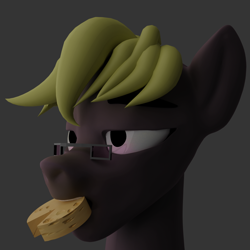 Size: 2000x2000 | Tagged: safe, artist:queen-razlad, oc, oc:trestle, pony, 3d, blender, blender cycles, cheese, food, high res, lidded eyes, pac-man shaped cheese