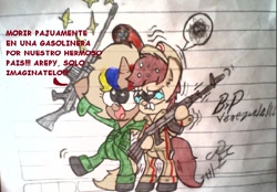 Size: 602x418 | Tagged: safe, oc, oc only, oc:arepy, oc:nucita, ak-103, assault rifle, gun, lined paper, military, rifle, spanish, traditional art, weapon