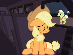 Size: 2048x1536 | Tagged: safe, artist:estories, artist:topsangtheman, applejack, granny smith, earth pony, pony, g4, the super speedy cider squeezy 6000, depressed, minecraft, sad, school bus