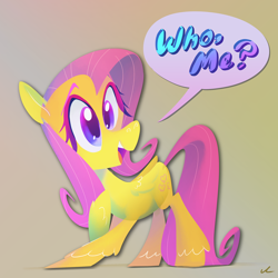 Size: 1728x1728 | Tagged: safe, artist:docwario, fluttershy, pony, g4, cute, dialogue, gradient background, open mouth, shyabetes, solo, speech bubble