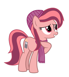 Size: 2652x2962 | Tagged: safe, artist:chomakony, oc, oc only, oc:lurright, earth pony, pony, beanie, calculator, clothes, earth pony oc, female, hat, high res, mare, raised hoof, red eyes, scarf, show accurate, simple background, smiling, solo, transparent background