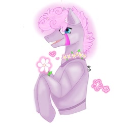 Size: 768x768 | Tagged: safe, artist:starly_but, oc, earth pony, pony, bust, earth pony oc, floral necklace, flower, simple background, smiling, white background
