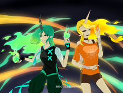 Size: 4096x3112 | Tagged: safe, artist:白乌鸦之翼, daybreaker, queen chrysalis, human, comic:the grogar's, g4, alternate universe, chinese, humanized