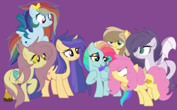 Size: 3097x1915 | Tagged: safe, artist:circuspaparazzi5678, li'l cheese, oc, oc:amethyst, oc:galaxy shield, oc:honey sweets, oc:kristina hooves, oc:lightning blitz, oc:rainbow blitz, dracony, dragon, earth pony, hybrid, pegasus, pony, unicorn, g4, base used, canon and oc, deer leg, dragon wings, ear piercing, earring, hairclip, interspecies offspring, jewelry, multicolored hair, next generation, offspring, parent:applejack, parent:caramel, parent:cheese sandwich, parent:discord, parent:flash sentry, parent:fluttershy, parent:pinkie pie, parent:rainbow dash, parent:rarity, parent:soarin', parent:spike, parent:twilight sparkle, parents:carajack, parents:sparity, paws, piercing, rainbow hair, rainbow makeup, tooth, wings