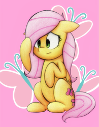 Size: 1713x2201 | Tagged: safe, artist:mustachedbain, fluttershy, pony, g4, cropped, cute, female, floppy ears, shyabetes, sitting, solo