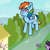 Size: 1980x1980 | Tagged: safe, artist:yelowcrom, rainbow dash, twilight sparkle, pegasus, pony, g4, female, floating, horn, mare, newbie artist training grounds, telekinesis, wings