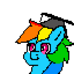 Size: 1024x1024 | Tagged: safe, artist:yelowcrom, rainbow dash, pegasus, pony, g4, bust, female, graduation cap, hat, mare, pixel art, simple background, solo, white background