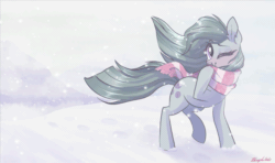 Size: 847x500 | Tagged: safe, artist:szafir87, artist:zlayd-oodles, marble pie, earth pony, pony, animated, blushing, clothes, cute, female, gif, marblebetes, mare, scarf, snow, snowfall, solo, wind, windswept mane, windswept tail