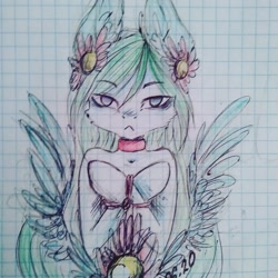 Size: 1080x1080 | Tagged: safe, artist:nickellmollibden134, oc, oc only, earth pony, anthro, arm hooves, choker, earth pony oc, female, flower, flower in hair, graph paper, solo, traditional art