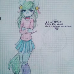 Size: 1080x1080 | Tagged: safe, artist:nickellmollibden134, oc, oc only, earth pony, anthro, arm hooves, choker, clothes, earth pony oc, female, graph paper, skirt, solo, text, traditional art