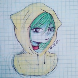 Size: 1080x1080 | Tagged: safe, artist:nickellmollibden134, oc, oc only, earth pony, anthro, bust, choker, clothes, earth pony oc, female, graph paper, hoodie, solo, traditional art