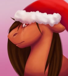 Size: 1080x1204 | Tagged: safe, artist:ash_helz, oc, oc only, earth pony, pony, bust, christmas, earth pony oc, gradient background, hat, holiday, santa hat, solo