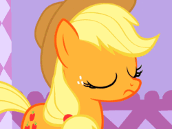 Size: 720x540 | Tagged: safe, edit, edited screencap, editor:hotkinkajou, screencap, applejack, earth pony, human, pony, g4, suited for success, animated, behaving like a cat, blinking, chin scratch, cowboy hat, cute, disembodied hand, female, gif, hand, hat, jackabetes, mare, petting, scratching, solo focus