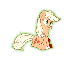 Size: 2000x1600 | Tagged: safe, artist:heir-of-rick, applejack, earth pony, pony, g4, coat markings, colored pupils, cute, dappled, female, hatless, jackabetes, mare, missing accessory, simple background, sitting, smiling, solo, white background