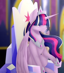 Size: 2411x2756 | Tagged: safe, artist:chrystal_company, twilight sparkle, alicorn, pony, g4, female, friendship throne, high res, hoof shoes, mare, peytral, sitting, solo, twilight sparkle (alicorn)